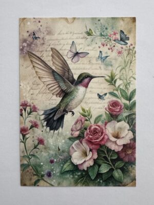14.5cm x 10cm Post Card - Vintage Hummingbird Botanical Art Print
