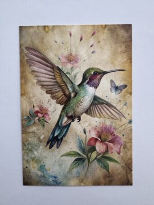 14.5cm x 10cm Post Card - Vintage Hummingbird Botanical Art Print