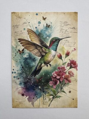 14.5cm x 10cm Post Card - Vintage Hummingbird Botanical Art Print