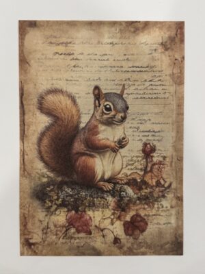 20cm x 14cm - A5 Vintage Woodland Forest Craft Papers - Squirrel