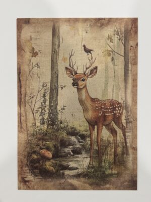 20cm x 14cm - A5 Vintage Woodland Forest Craft Papers - Deer