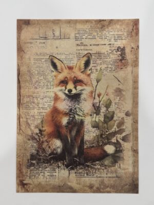 20cm x 14cm - A5 Vintage Woodland Forest Craft Papers - Fox