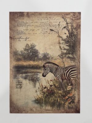20cm x 14cm - A5 Vintage Woodland Forest Craft Papers - Zebra
