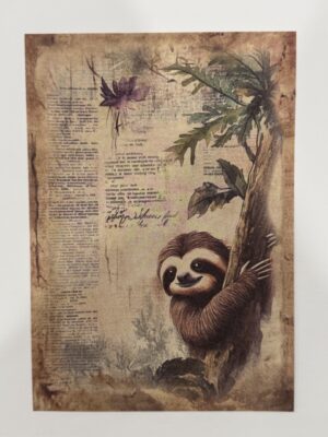 20cm x 14cm - A5 Vintage Woodland Forest Craft Papers - Sloth