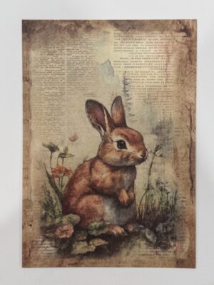 20cm x 14cm - A5 Vintage Woodland Forest Craft Papers - Rabbit