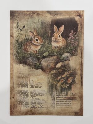 20cm x 14cm - A5 Vintage Woodland Forest Craft Papers - Rabbit