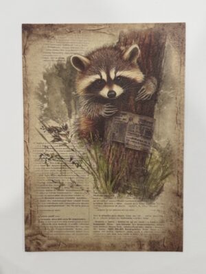 20cm x 14cm - A5 Vintage Woodland Forest Craft Papers - Racoon