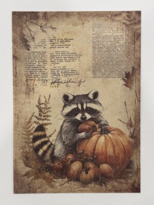 20cm x 14cm - A5 Vintage Woodland Forest Craft Papers - Racoon