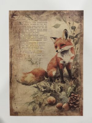 20cm x 14cm - A5 Vintage Woodland Forest Craft Papers - Fox