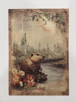 20cm x 14cm - A5 Vintage Woodland Forest Craft Papers - Beaver