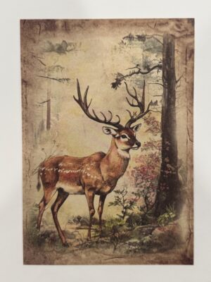 20cm x 14cm - A5 Vintage Woodland Forest Craft Papers - Deer