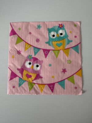 16.5cm x 16.5cm - Pink Hoot Owl Paper Napkin/Serviette