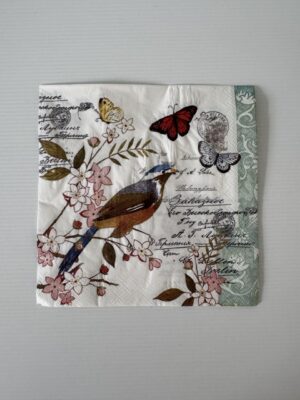 16.5cm x 16.5cm - Bird & Butterfly Paper Napkin/Serviette