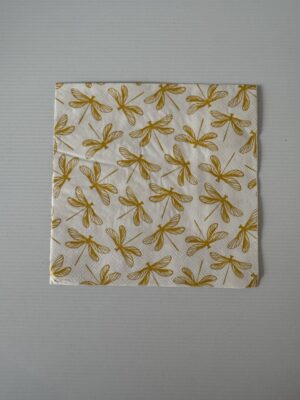 16.5cm x 16.5cm - Mustard Gold Dragonflies Paper Napkin/Serviette