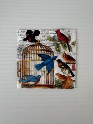 12.5cm x 12.5cm - Birds & Cage Paper Napkin/Serviette
