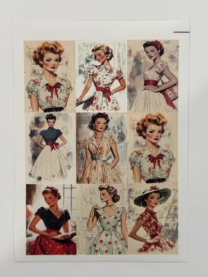 4cm x 3cm x 9 Stickers on Sheet -  Vintage Style Ladies Sticker Sheets